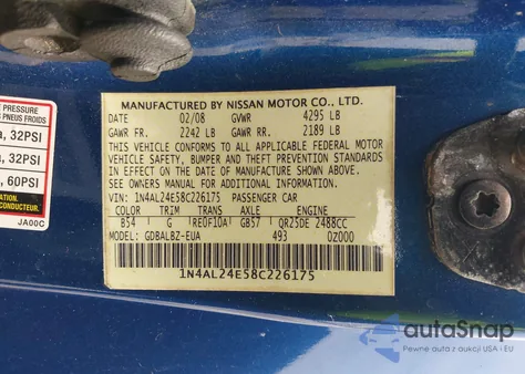 2008 Nissan Altima 2.5 S from USA, damaged, VIN 1N4AL24E58C226175
